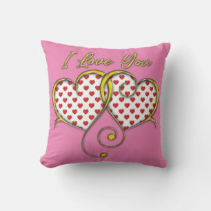 I Love You Design Gold Hearts Throw Pillow
