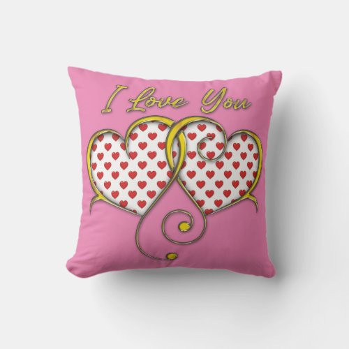 I Love You Design Gold Hearts Throw Pillow