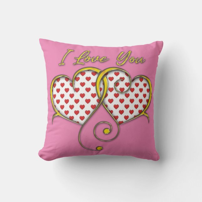 I Love You Design Gold Hearts Throw Pillow (Front)