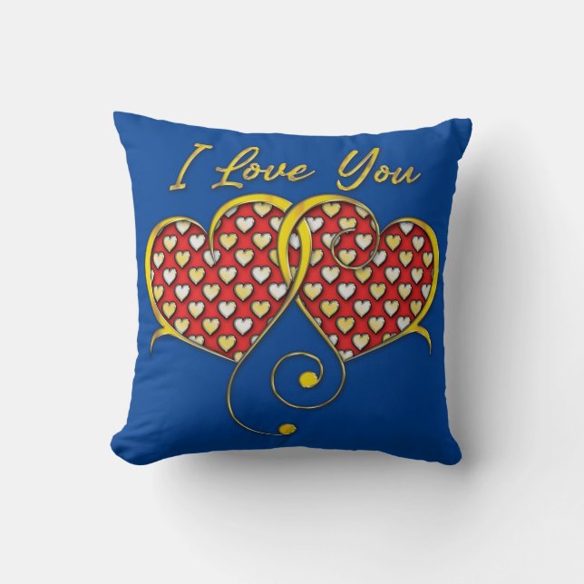 I Love You Design Gold Hearts Throw Pillow (Front)