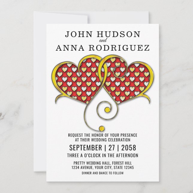 I Love You Design with Gold Hearts Announcement (Front)