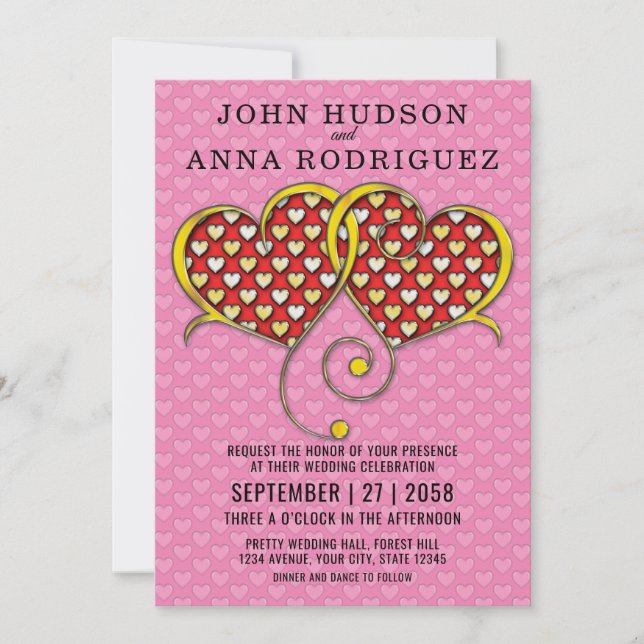 I Love You Design with Gold Hearts Announcement (Front)