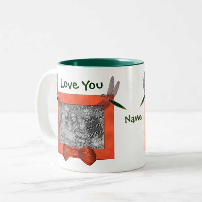 I Love You Dragonflies Personalized Photo Two-Tone Coffee Mug (Front Left)