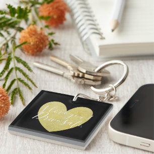 I love You Drive Safe Gold Heart Keychain