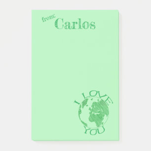I Love You Earth, Sketch, Green Personalized Post- Post-it Notes