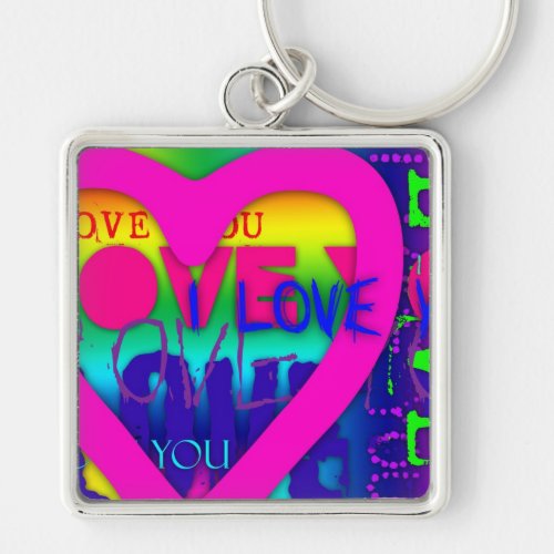 I Love You Electric Colors Pop Art Pink S Keychain