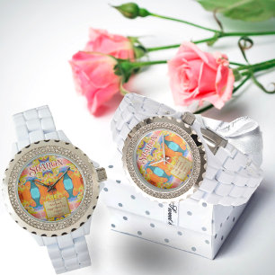I Love You Elegant Abstract Deco White Rhinestone Watch