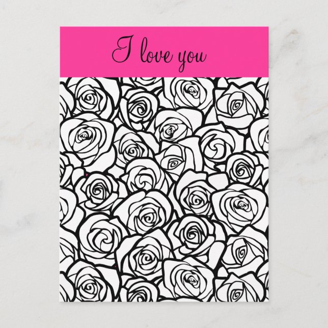 I love you Elegant Black White Roses Chic Floral  Postcard (Front)