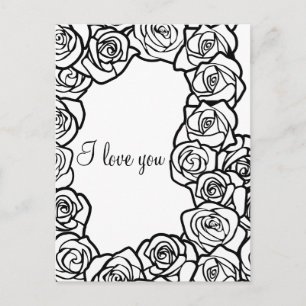 I love you Elegant Black White Roses Romantic  Postcard
