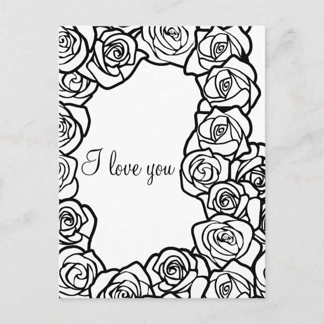 I love you Elegant Black White Roses Romantic  Postcard (Front)