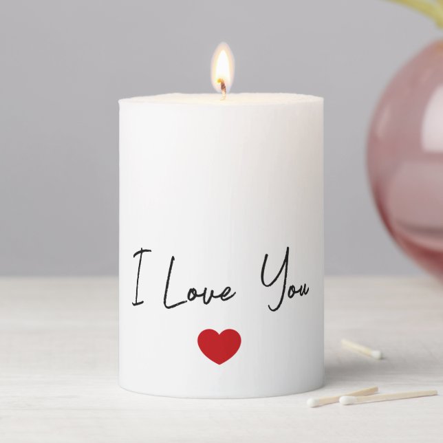 I Love You Elegant Red Heart Valentines Pillar Candle (In Situ)