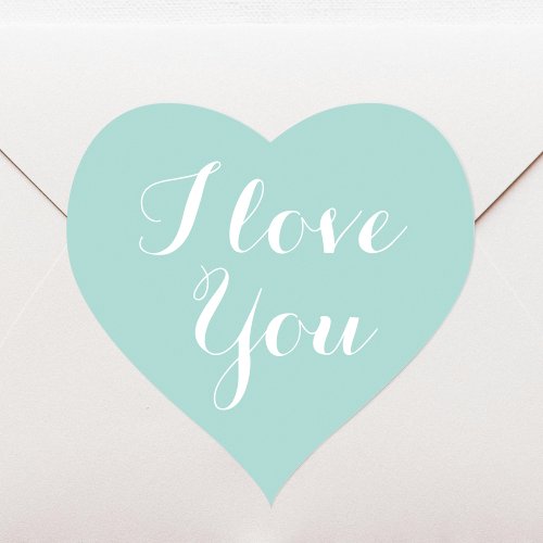 I Love You Elegant Script Mint Green Heart Sticker