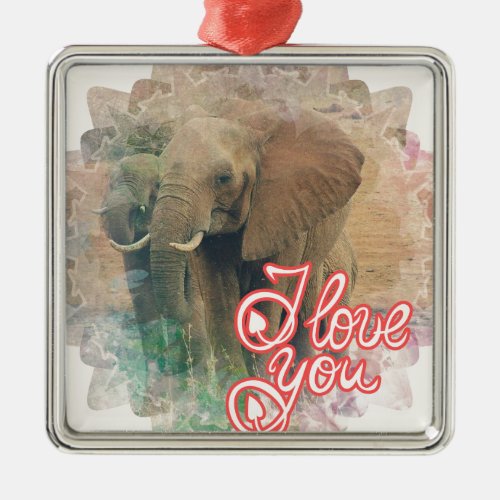 I Love You Elephants Metal Ornament