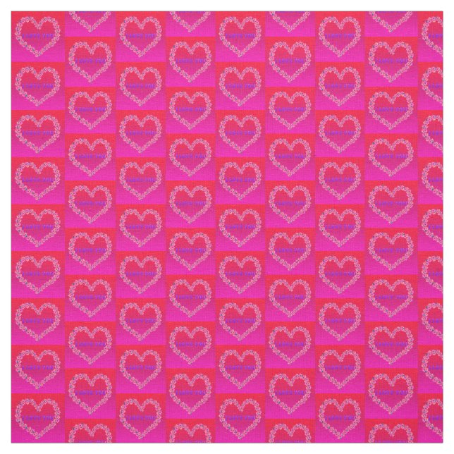 I Love You Fabric Pink Background (Swatch)