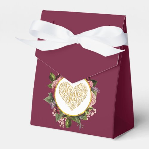 I Love You Fancy Golden Heart with Floral Frame Favor Boxes