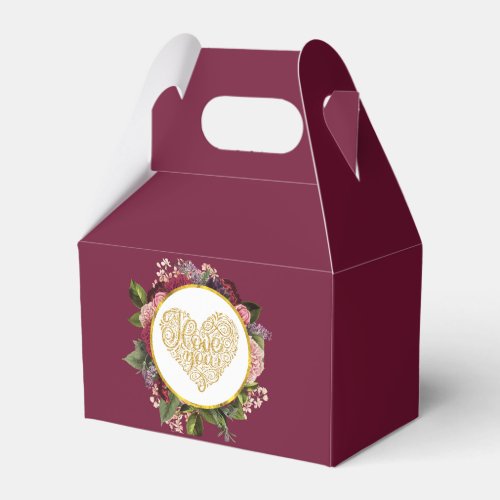 I Love You Fancy Golden Heart with Floral Frame Favor Boxes