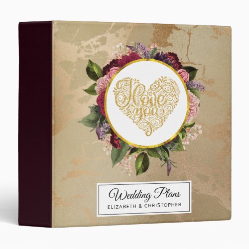 I Love You Fancy Golden Ornate Heart 3 Ring Binder