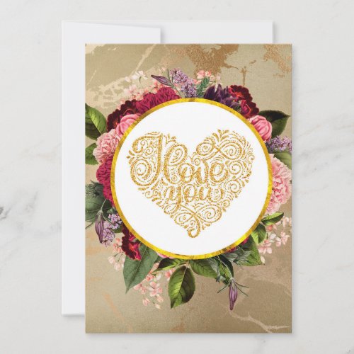 I Love You Fancy Golden Ornate Heart Holiday Card