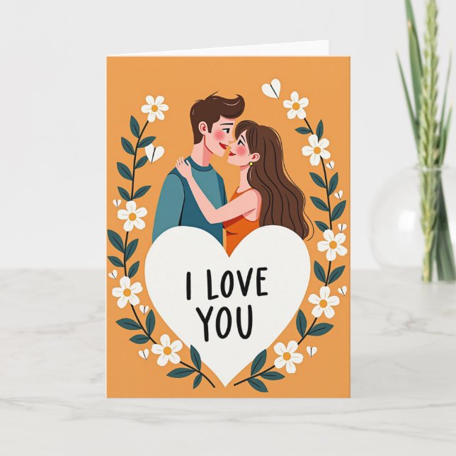 I Love You Floral Couple Card (Front)