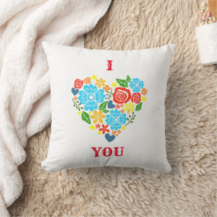 I LOVE YOU FLORAL HEART DESIGN VALENTINE'S THROW PILLOW