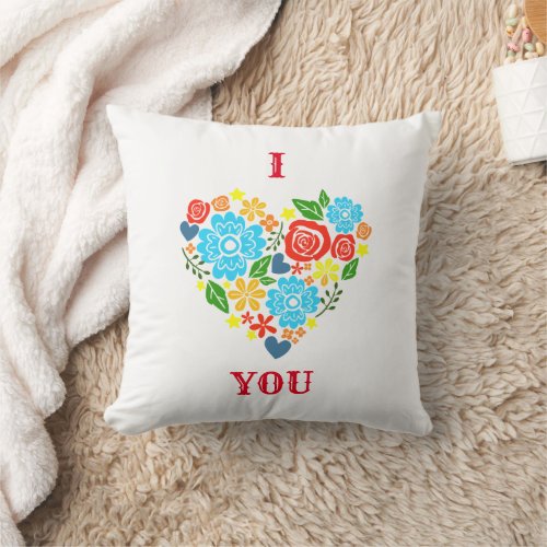 I LOVE YOU FLORAL HEART DESIGN VALENTINES THROW PILLOW