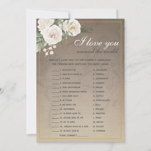 I Love You Foreign Words Bridal Shower Game Invitation