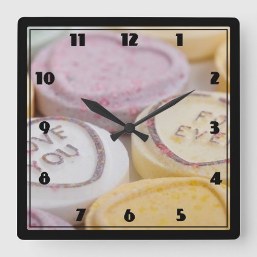 I Love You Forever Sweet Candy Valentine Hearts Square Wall Clock