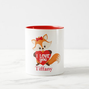 I love you fox with heart Two-Tone coffee mug
