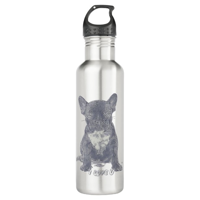 I Love YOU - French Bulldog  Stainless Steel Water Bottle (Front)
