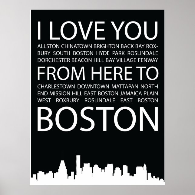 I Love You from here to Boston typography poster (Front)