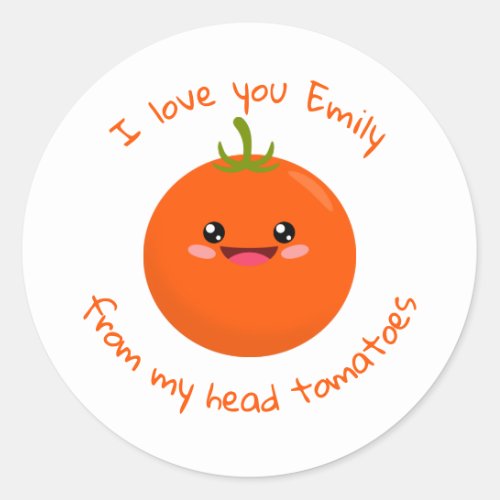 I Love You From My Head Tomatoes Funny Pun Classic Round Sticker