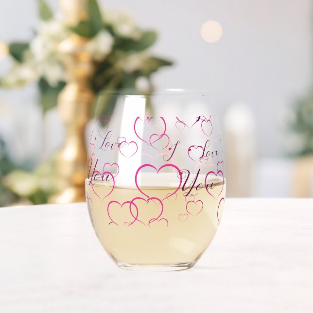 I Love You, Full of Hearts Stemless Wine Glass (Insitu (Wedding))
