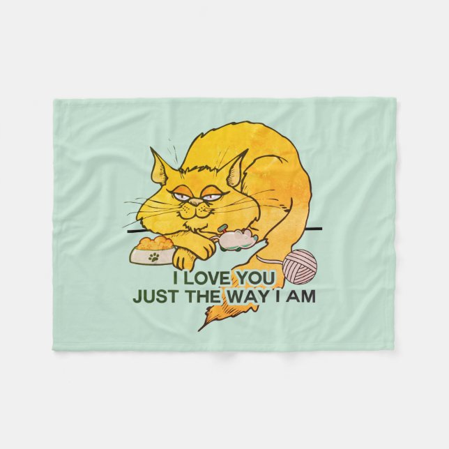 I Love You Funny Cat Graphic Quote Fleece Blanket (Front (Horizontal))