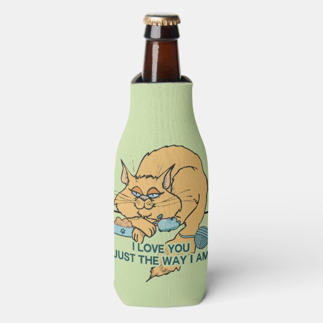 I Love You Funny Cat Graphic Saying Bottle Cooler (Bottle Front)