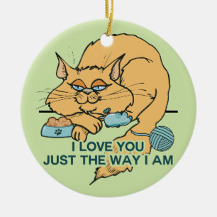 I Love You Funny Cat Graphic Saying Ceramic Ornament