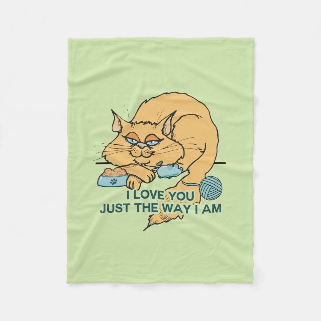 I Love You Funny Cat Graphic Saying Fleece Blanket (Front)