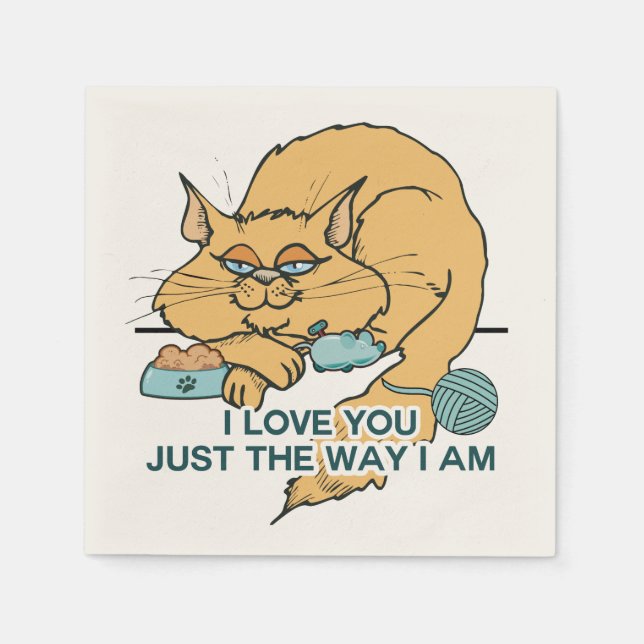 I Love You Funny Cat Graphic Saying Paper Napkins (Front)
