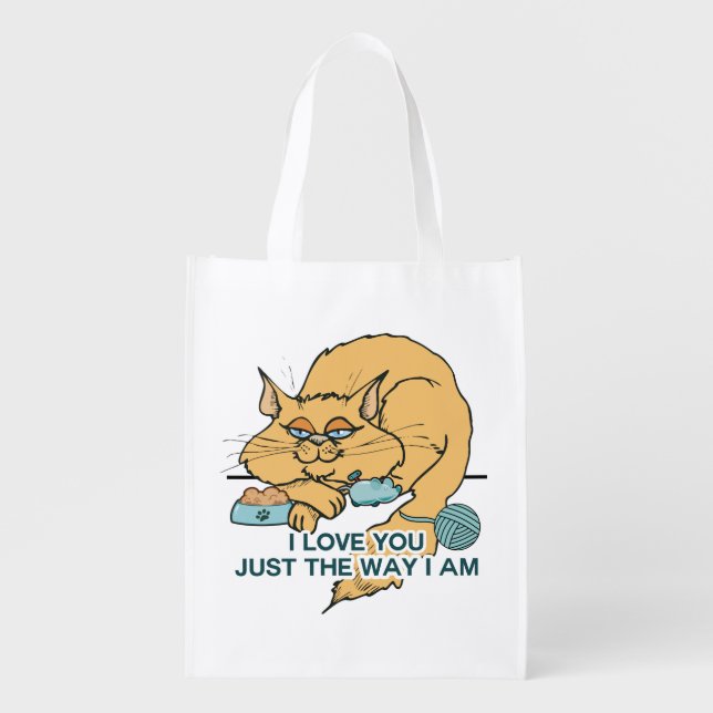 I Love You Funny Cat Graphic Saying Reusable Grocery Bag (Front)