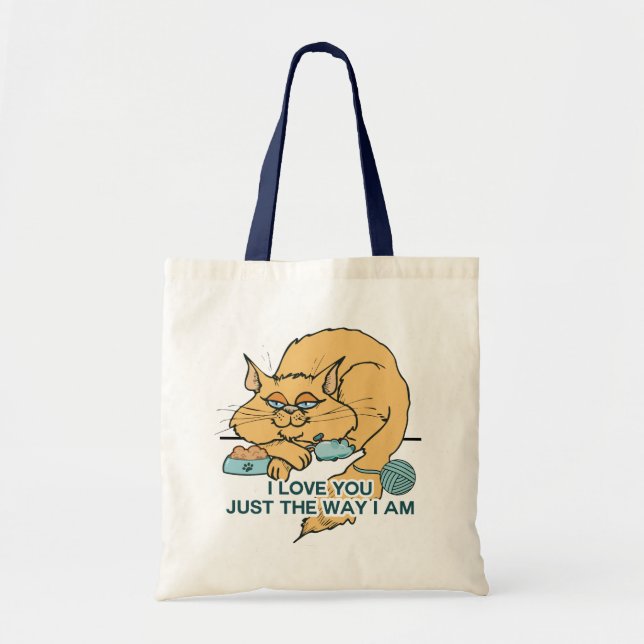 I Love You Funny Cat Graphic Saying Tote Bag (Front)