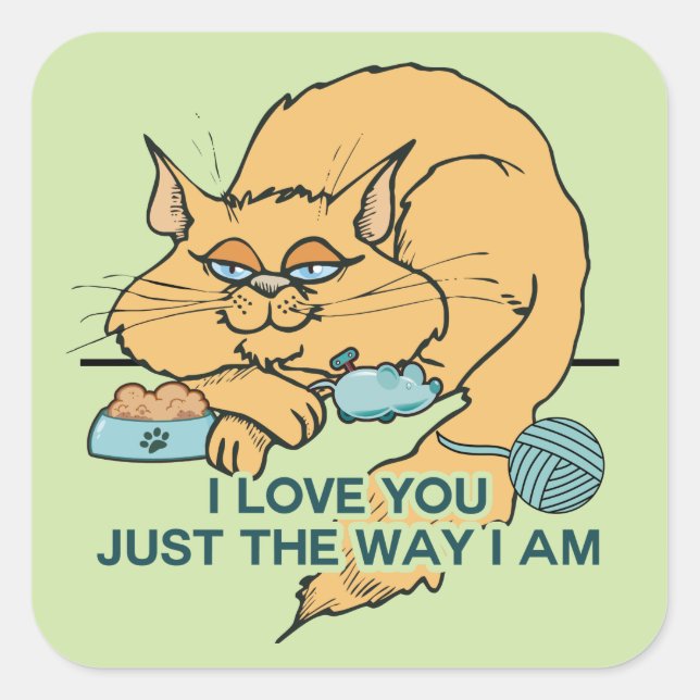 I Love You Funny Cat Square Sticker (Front)