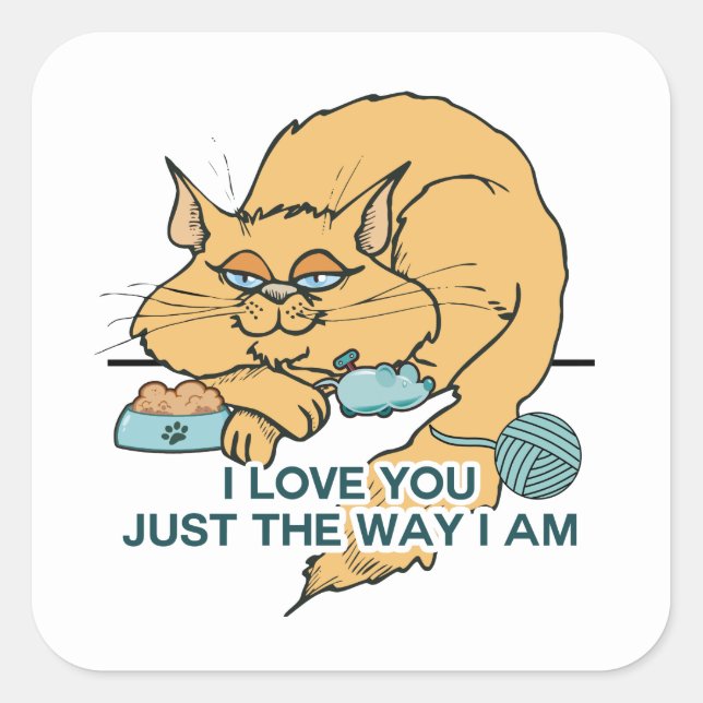 I Love You Funny Cat Square Sticker (Front)