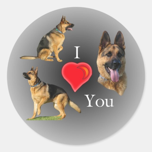 I Love You German Shepherd Classic Round Sticker (Front)