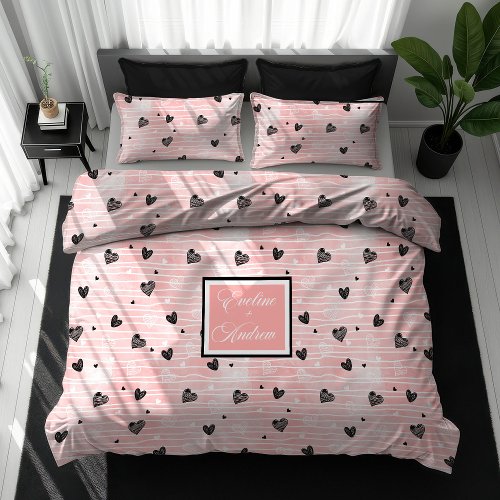 I Love You Gift Duvet Cover Sketch Heart Style