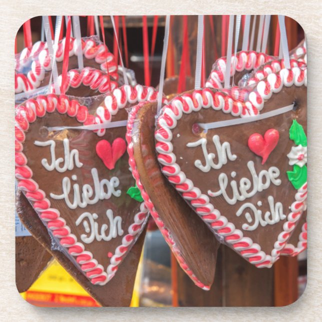 I Love You Gingerbread Hearts At The Holiday Beverage Coaster (Front)