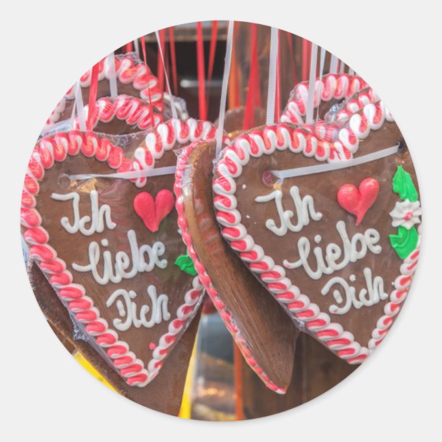 I Love You Gingerbread Hearts At The Holiday Classic Round Sticker (Front)