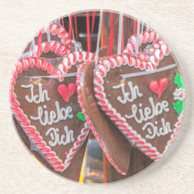I Love You Gingerbread Hearts At The Holiday Sandstone Coaster (Front)