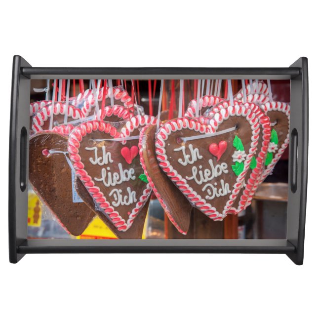 I Love You Gingerbread Hearts At The Holiday Serving Tray (Front)