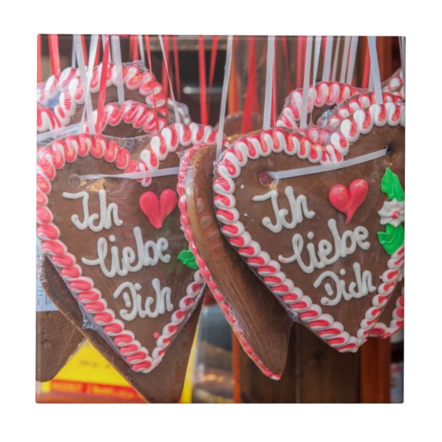 I Love You Gingerbread Hearts At The Holiday Tile (Front)
