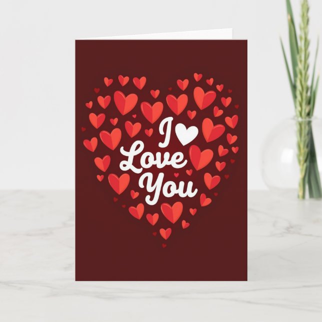 I Love You Glossy Hearts Card (Front)
