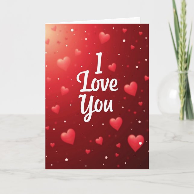 I Love You Glossy Hearts Sparkle Card (Front)